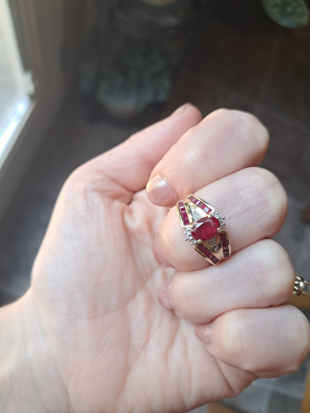 Vintage Samuel Aaron 10K Yellow Gold Ruby & Diamond Cocktail Ring - THL Hallmark